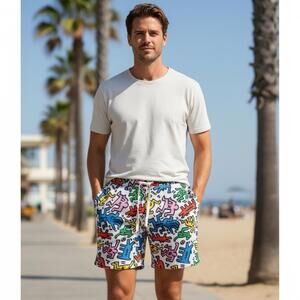 K. Haring Graphic Lounge Shorts Abstract Pop Art Drawstring Men’s S/P